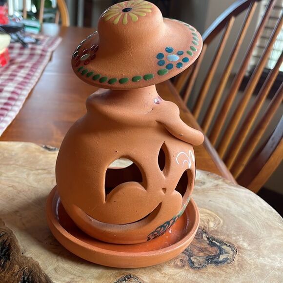 Terra Cotta Hand Painted Tea Light Holder - Picture 4 of 7